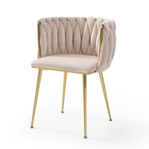 Dexmalle Set of 2 Velvet Dining Chairs,Golden Metal Legs,Beige - 1 of 4