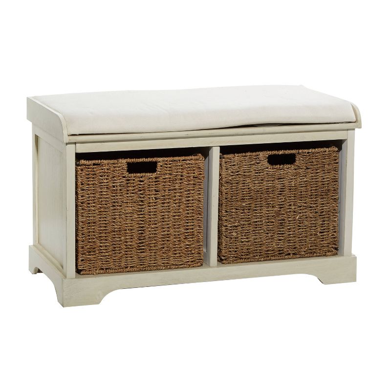 Traditional Wood Storage Basket Bench White - Olivia &#38; May, 5 of 22