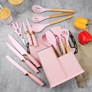 19-Piece Cooking Tools and Knives Set, Kitchen Utensils Set, Non-Scratch, Heat-Resistant（Pink） - 1 of 4