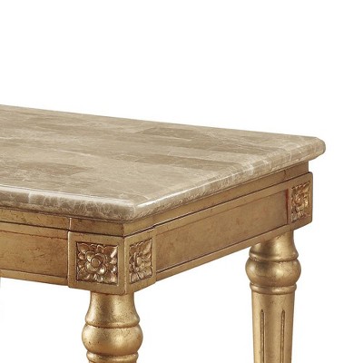 Luxurious Antique Gold 26" Square Marble & Wood End Table