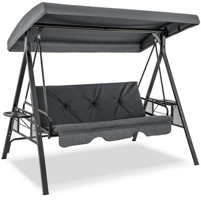 Gray Steel 3-Seat Outdoor Porch Swing with Adjustable Canopy