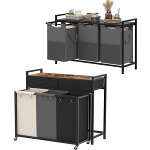 Heybly Laundry Hampers, 126L Laundry Basket with 3 Section Pull-Out Rolling Bags - 1 of 3