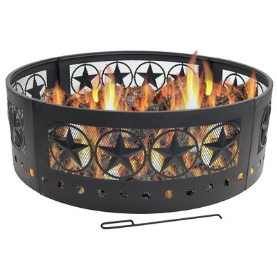 Sunnydaze Outdoor Heavy-Duty Steel Portable Large Round Four Star Cut Out Fire Pit Ring - 36" - Black