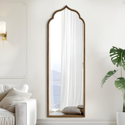 Wooakway 36"H Gold Beaded Arched Wall Mirror Iron Accent Mirror Decorative Bathroom Mirror for Living Room Bedroom Entryway Hallway