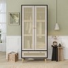 KWPZQEB 70.8" Wood Wardrobe, Farmhouse Wardrobe Closet with 2 Rattan Doors & Drawer, Freestanding Wardrobe Combination with Hanging Rod for Bedroom - 2 of 4