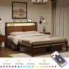 Hausource Industrial King Size Bed Frame with Storage LED Headboard, Charging Station, No Box Spring Needed - 3 of 4