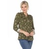 Women's Pleated Long Sleeve Leaf Print Blouse - White Mark - 2 of 4