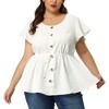 Agnes Orinda Women's Plus Size Round Neck Button Decor Drawstring Elastic Back Bell Sleeve Summer Blouse - 2 of 4