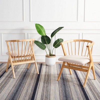 Natural Wood Upholstered Linen Windsor Arm Chair