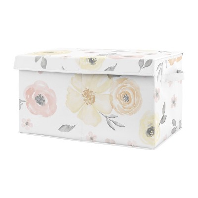 Sweet Jojo Blue Pink Watercolor Floral Girl Nursery Fabric Toy Bin Storage Box 