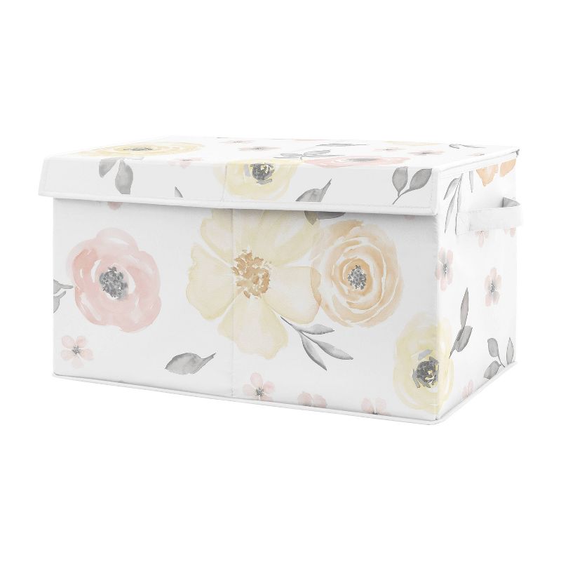 Watercolor Floral Kids&#39; Fabric Storage Toy Bin Yellow and Pink - Sweet Jojo Designs, 1 of 5