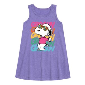 Girls' - Peanuts - Groovy Stacked Graphic Sleeveless Aline Dress - 1 of 4