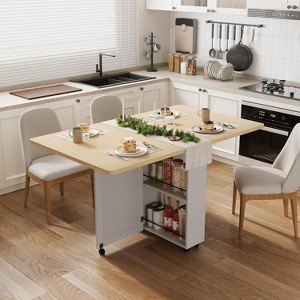 Acekool 52.7" Folding Dining Table, Expandable Drop Leaf, Storage Drawer, Shelves, Wheels, Multi-Functional for Small Spaces - 1 of 4