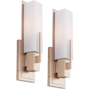 Possini Euro Design Midtown Modern Wall Light Sconces Set of 2 Burnished Brass Hardwire 4 1/2" Fixture White Glass for Bedroom Bathroom Vanity Reading - 1 of 4