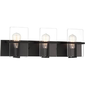 Possini Euro Design Trezza Modern Wall Light Matte Black Hardwire 24" 3-Light Fixture Clear Glass Panels for Bedroom Bathroom Vanity Reading House - 1 of 4
