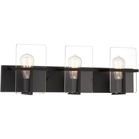 Possini Euro Design Trezza Modern Wall Light Matte Black Hardwire 24 3-light  Fixture Clear Glass Panels For Bedroom Bathroom Vanity Reading House :  Target