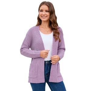Women's Open Front Cardigan Sweaters Fashion Button Down Cable Knit Chunky Winter Outerwear Coats - 1 of 4