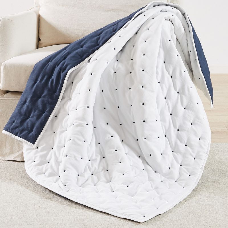 Embroidered Swiss Dot White and Navy Quilted Throw - Levtex Home, 2 of 6
