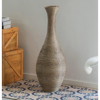 Beige Tall Artificial Rattan Floor Vase, 38 Inches