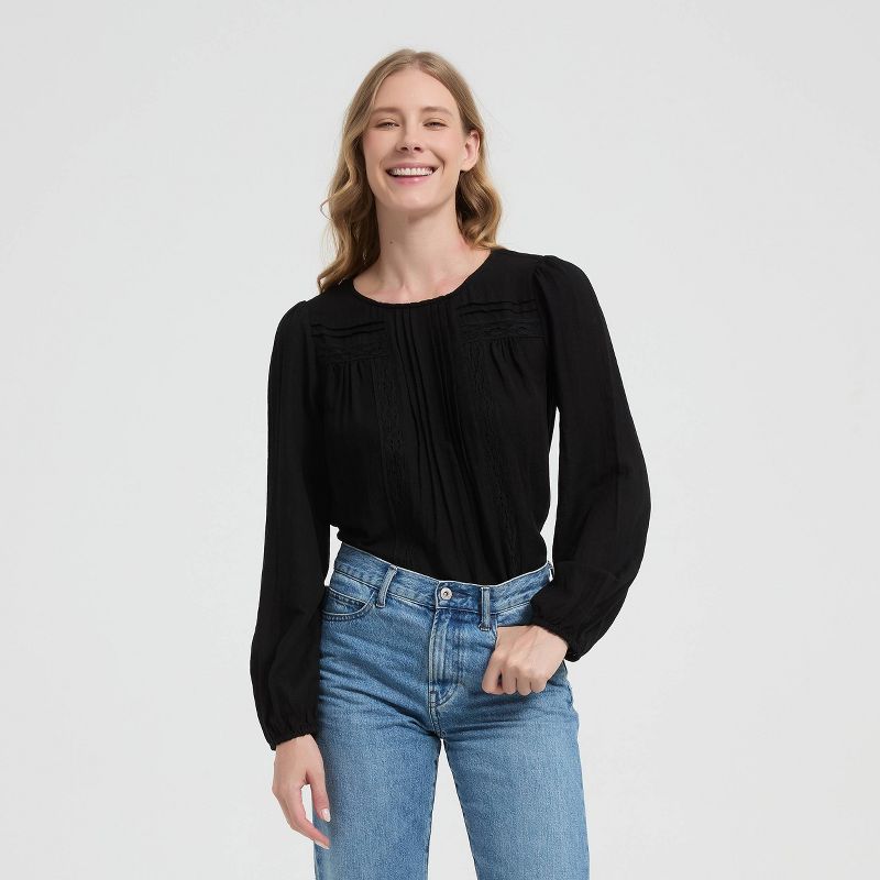 Women's Puff Long Sleeve Popover Top - Universal Thread™ Black XS