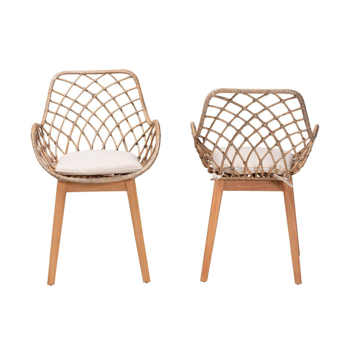 bali & pari Ballerina Rattan and Wood Dining Chair Gray Wash/Natural Brown/White: Upholstered Polyester, Spot Clean