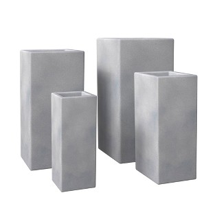 LeisureMod Terra 4-Piece Fiberstone and MGO Clay Planter Set Tall Square Planter Pot for Indoor and Outdoor - 1 of 4