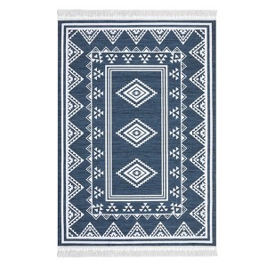 Washable Tassel Bordered Rug Non Slip Low Pile Rug Soft Throw Floor Cover Foldable Indoor Carpet for Living Room Bedroom Playroom Nursery - 1 of 4