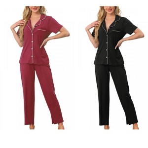 INSPIRE CHIC Women's 4 Pcs Button-Up Short-Sleeve Shirt & Pants Pajama Loungewear Set - 1 of 4