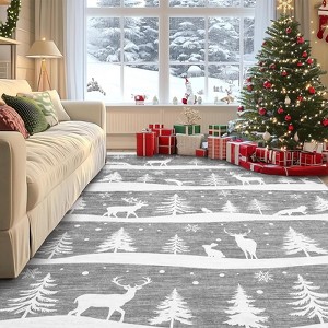 Christmas Area Rug, Washable Non Slip Holiday Carpet with Xmas Tree Reindeer Snowflake, Low Pile Accent Rug for Home - 1 of 4