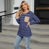 Womens Long Sleeve Tops Stripe Layered Look Top Lightweight Color Block Basic Tops Soft Sweatershirts Crew Neck T Shirt with Pockets - 3 of 4