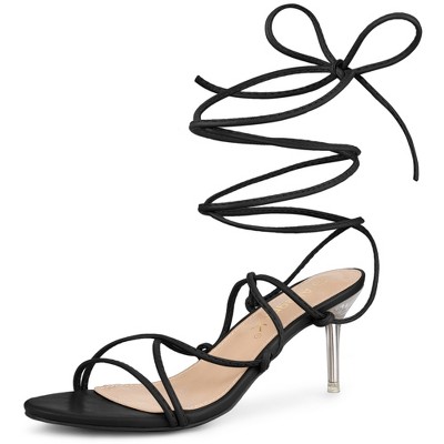 Allegra K Women's Lace Up Open Toe Stiletto Heel Sandals