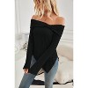 Coolmee Women's Fashion Casual Blouses Long Sleeve Solid Off Shoulder Slim Fit T-Shirt Cropped Tops Bow Tie Ribbed Knit Shirts M Black - 3 of 4