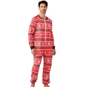 Matching Christmas Onesie, Print One Piece Pajamas, Hooded Holiday Sleepwear Nightwear for Men - 1 of 4