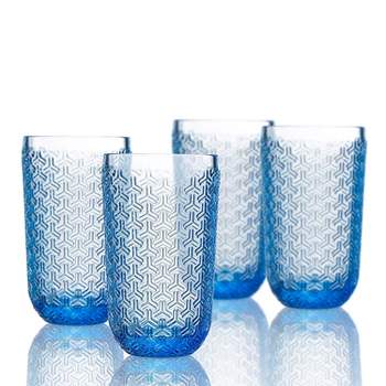 Cocktail Time Old Fashioned Glass Set of 4 - 14 oz Blue Green