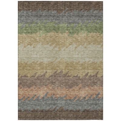 Chocolate Gray And Green Striped Washable Indoor Outdoor Area Rug