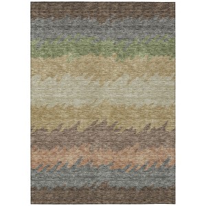 Chocolate Gray And Green Striped Washable Indoor Outdoor Area Rug - 1 of 4