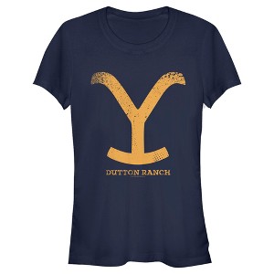 Juniors Womens Yellowstone Yellow Dutton Ranch Iron Branding T-Shirt - 1 of 4