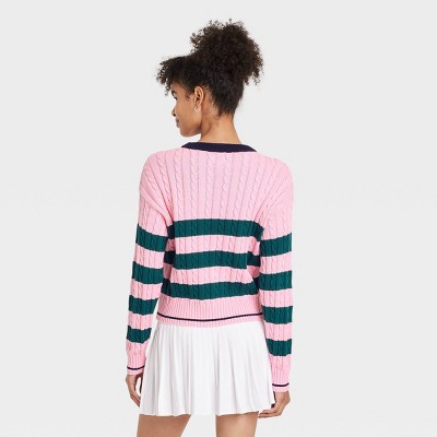 Women Striped Cable Knit Pullover Sweater – All In Motion