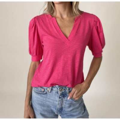 Women's Kira Short Sleeve Bubble Sleeve V-neck Top - SIX/FIFTY