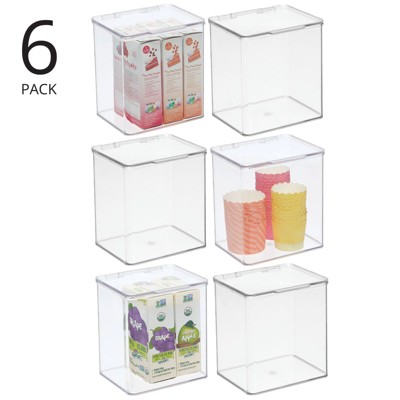 Clear Plastic Stackable Kitchen Pantry Organizer with Hinged Lid, 6 Pack