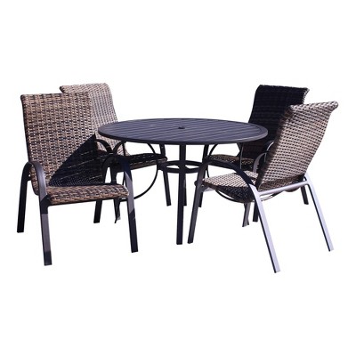 Courtyard Casual Santa Fe 5 pc Wicker 48" Round Dining Set With Wicker Chairs  Includes one Round table and 4 Wicker Chairs