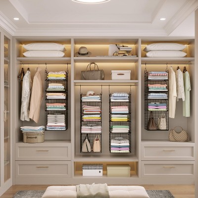 MaseiKar Hanging Closet Organizer and Storage - 5-Tier Closet Storage Organizer Baskets for Clothes & Adjustable Collapsible Metal Closet Hanging