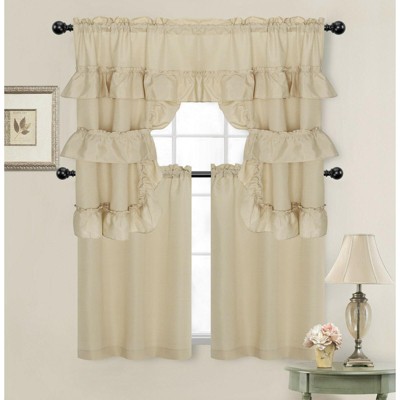 Kate Aurora Country Farmhouse Living Solid Colored Cafe Kitchen Curtain Tier & Swag Valance Set