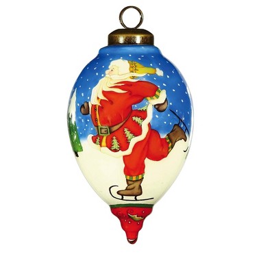 HomeRoots Ice Skating Santa Hand Painted Mouth Blown Glass Ornament