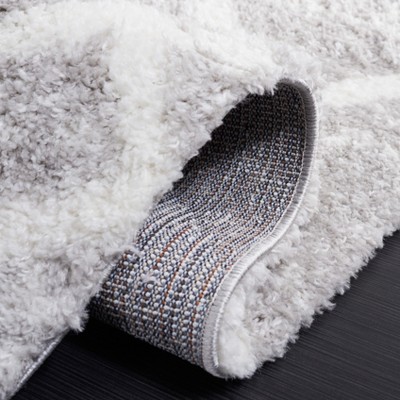 Grey and Ivory Geometric Shag Area Rug 4'5" x 6'5"