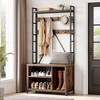 Garvee Hall Tree with Bench Coat Rack Freestanding 5 in 1 Industrial Shoe Bench with 3 Storage Cubbies and 8 Hooks Entryway Coat Rack, Brown - 3 of 4