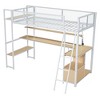 PAGED Full Size Loft Bed Simple Modern Pine Bed Frame with Desk, Shelves, Storage Stair and Guardrail for Bedroom - 3 of 4