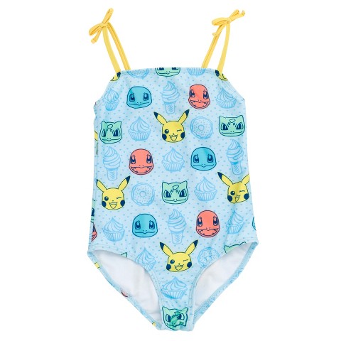 Pokemon Pikachu Charmander Bulbasaur Little Girls UPF 50+ One Piece Bathing Suit Blue 7-8