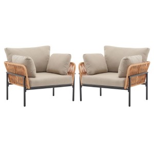TiramisuBest 36" Iron Lounge Chair with Cushions,Beige & Light Wood, Waterproof,Modern Natural Living Spaces - 1 of 4