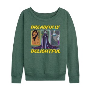 Women's - Disney Villains - Dreadlfully Delightful Scar Maleficent Hades Lightweight French Terry Wide Neck Long Sleeve Shirt - 1 of 4